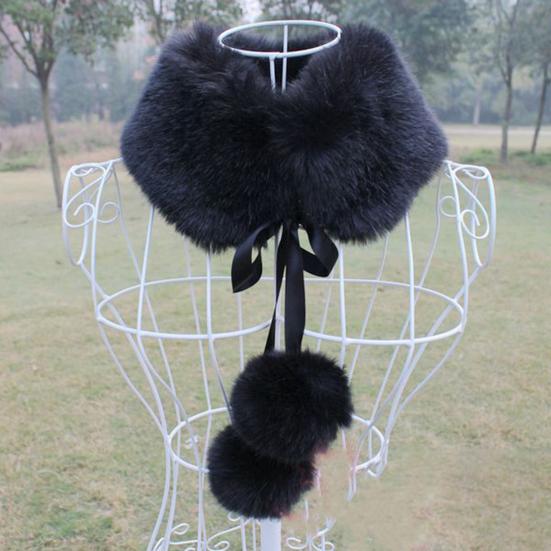 Women Scarf Thicken Super Soft Fluffy Windproof Solid Color Keep Warm with Hairball Winter Imitation Rabbit Fur False Collar Shawl for Outdoor