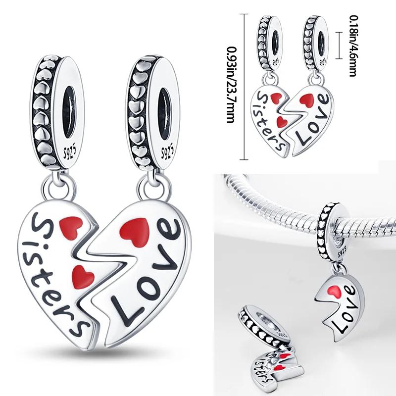 

2 In 1 Charms Copper Bead Love Heart Mother Daughter Lover Friend Pendant Fit Original Bangle Bracelet Diy Jewelry