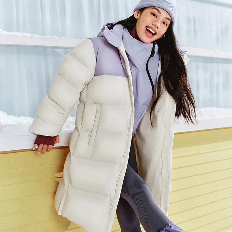Skechers Windproof Waterproof Oil Stain Resistant Simple Fashion Letter Hooded Puffer Jacket Unisex Outerwear Cotton-Candy-White L424U184-0074