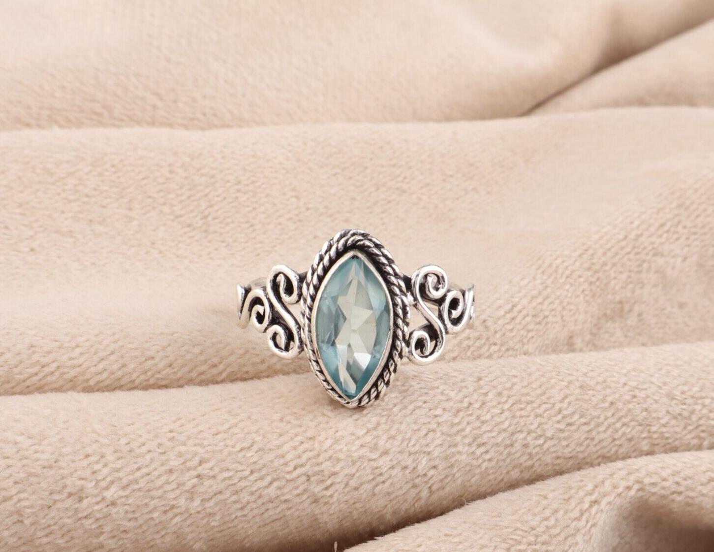 

Небесно-голубой топаз драгоценный камень 925 стерлинговое серебро ювелирные изделия ручной работы кольцо подарок для нее PR-1-3 11