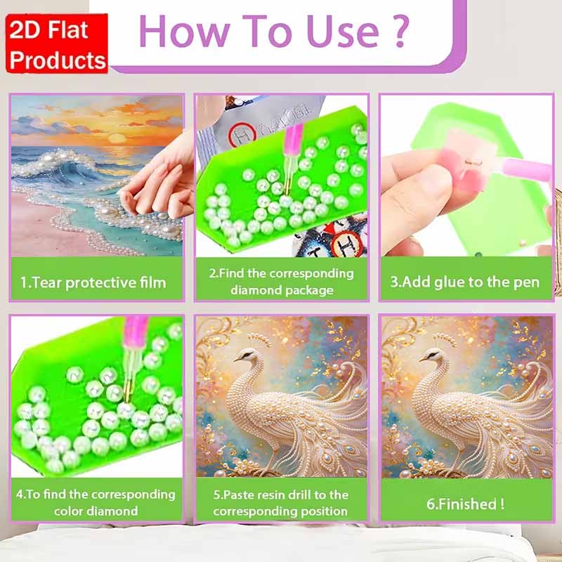 Elegant White Pearl Peacock 5D DIY Pearl Gemstone Art Diamond Painting Kit for Adults/Beginners Gift Ideas Home Decor Wall Art Craft