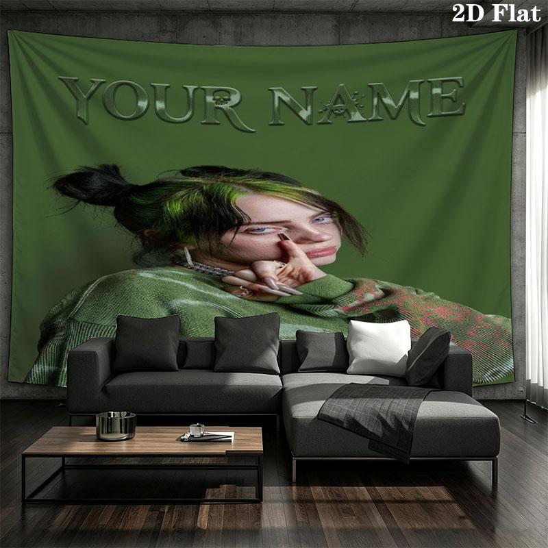 Arazzo da Parete con Nome Personalizzato Billie Eilish Appeso Estetico alla Parete Coperta in Tessuto Stampato Arazzi Decorativi per Camera da Letto Soggiorno Decorazioni per la Casa