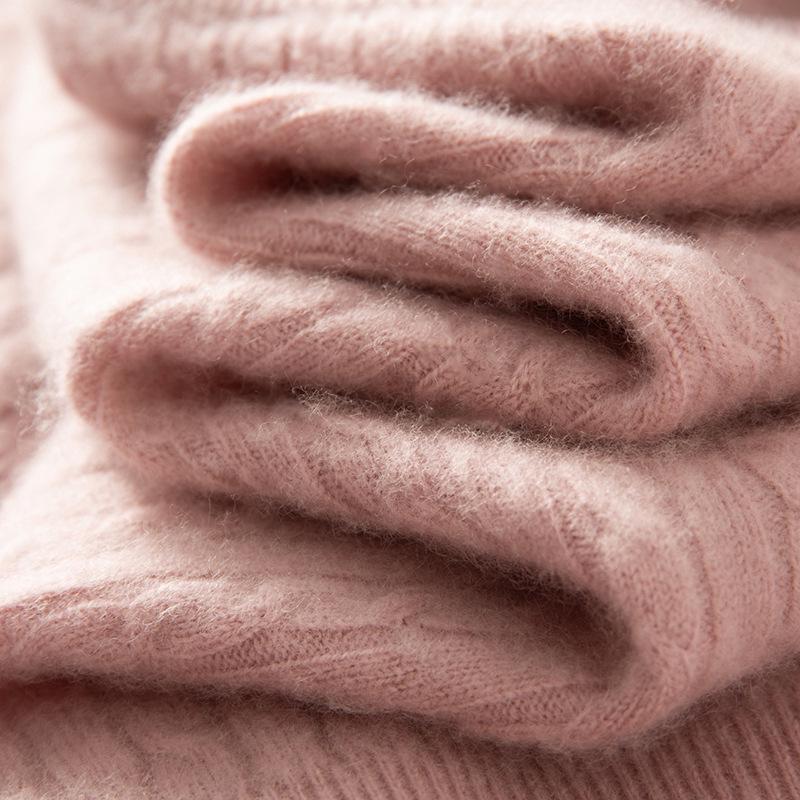 Women's Cashmere Round Neck Cable Knit Sweater - Soft, Comfortable, and Versatile for Autumn and Winter