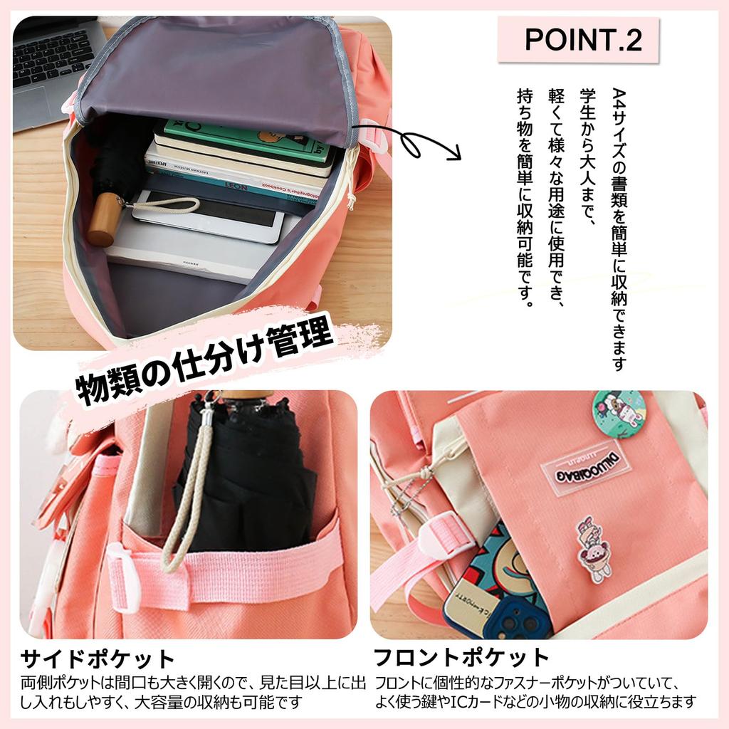 Zestaw plecaków FANDARE, Koreański design, Duża pojemność, Damski plecak szkolny, Torba shopper, Piórnik, Portmonetka, Portfel, Zestaw 4 sztuk z pluszowym misiem