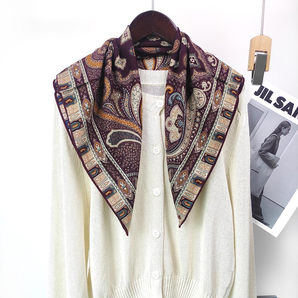 Burgundy Silk Wool Double-Sided Medium Scarf - Autumn/Winter Warm Shawl