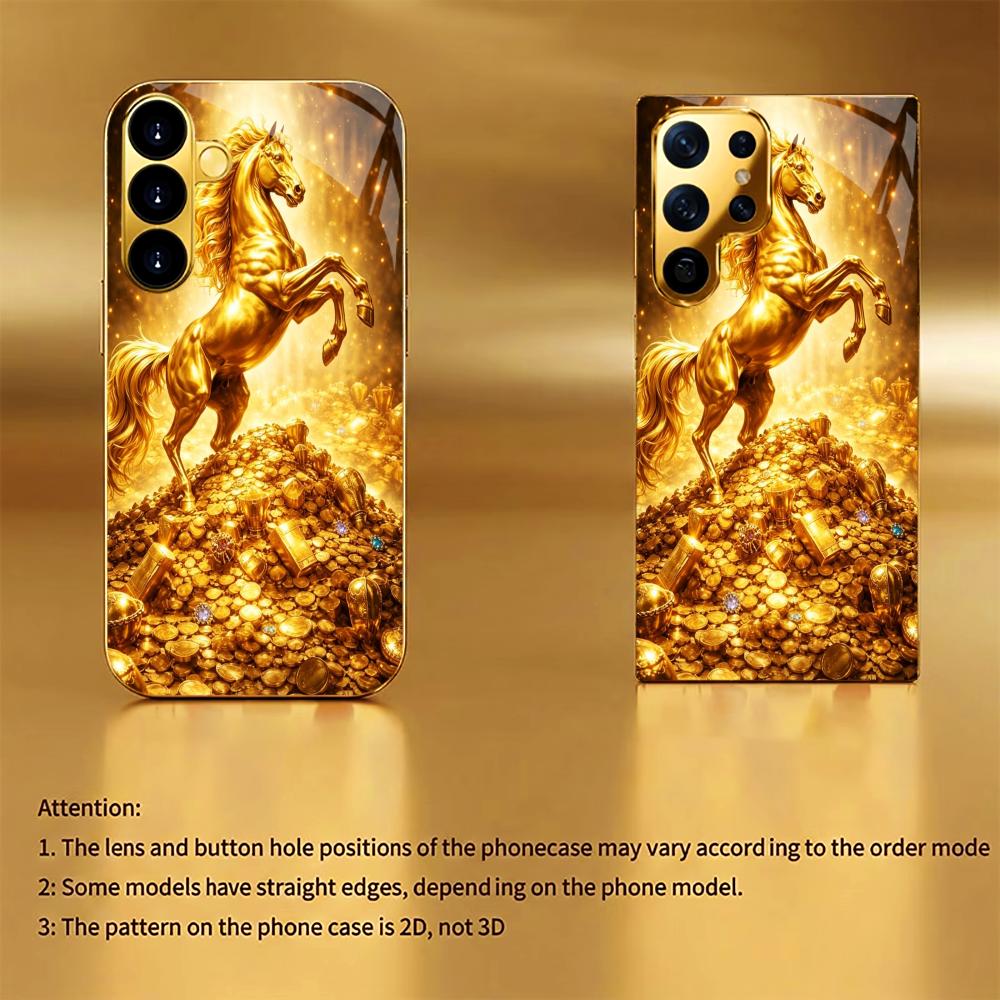 Luxurious Fast Horse High-end PhoneCase Electroplated Glass PhoneCase for Samsung Galaxy S26 S25 S24 S23 S22 S21 FE,Ultra,Plus