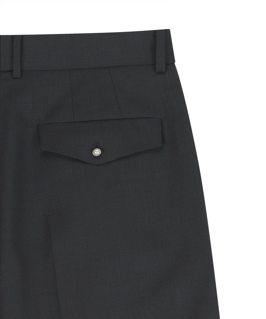 NOIRER Two-Tuck Button Wide Slacks (Gray)