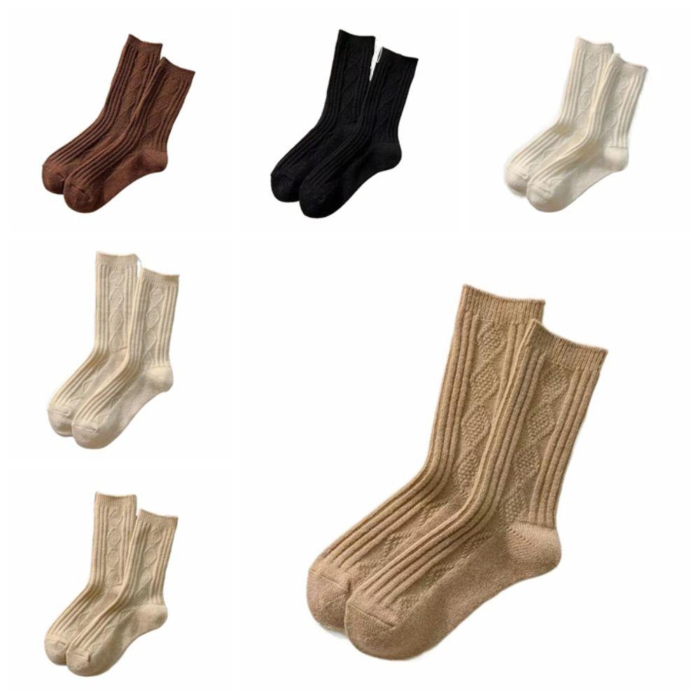 3Pairs Stripe Plush Socks Soft Thicken Warm Socks Cute Wool Lattice Socks  Women