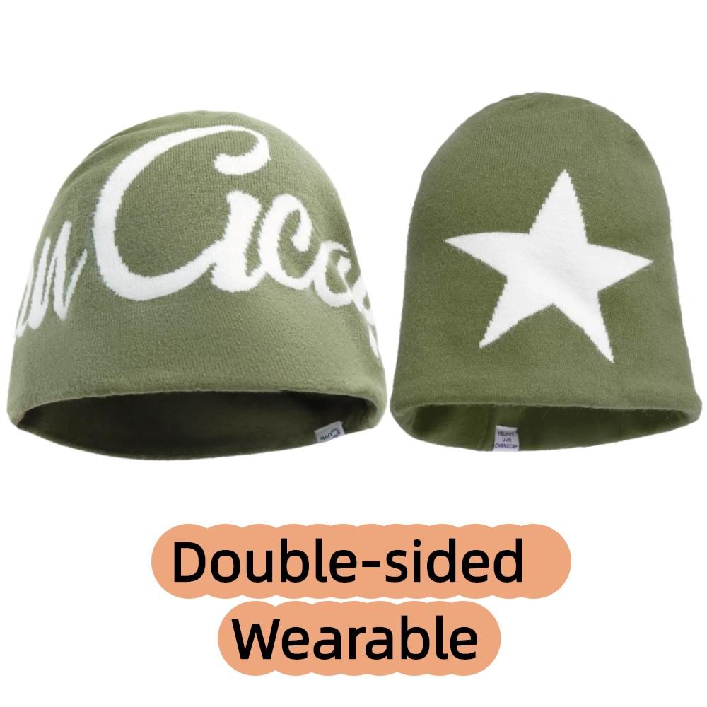 Fashion Letter Print Winter Beanie Hat Couple Reversible Warm Soft Cap Windproof Hats For Man Women Outdoor Winter Knitted Hats