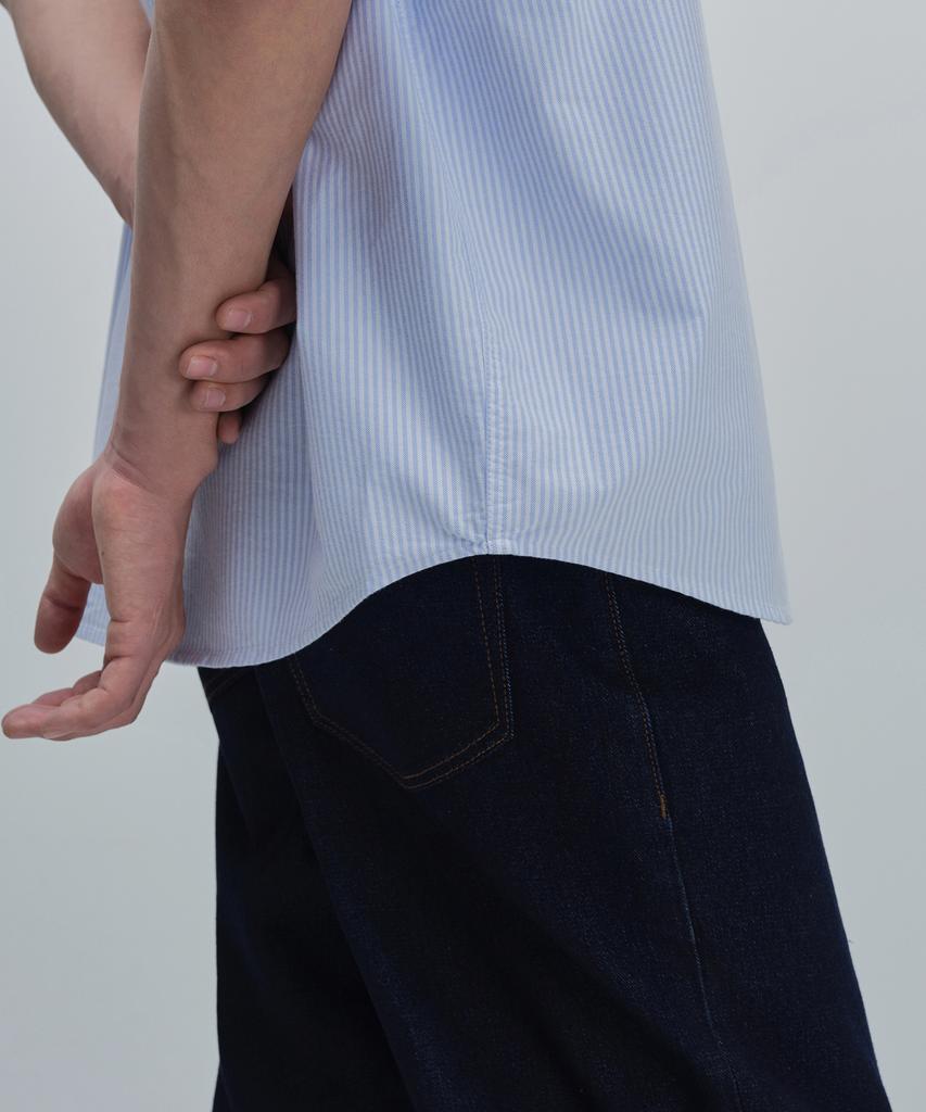 MUSINSA STANDARD Striped Oversized Oxford Short Sleeve Shirt [Sky Blue Stripe]