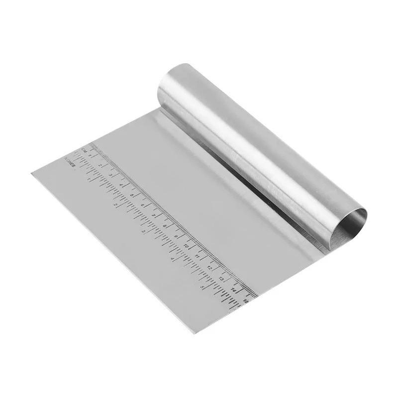 

1PC Stainless Steel Dough Separator Scale Knife Pastry Scraper Pizza Cutter Chopper with Measuring Scale Multipurpose Cake Bread серебряный