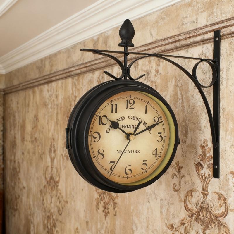 Antique Iron Double Side Wall Clock Easy Read Hanging Wall Clocks Home Decors for Outdoor Indoor Photography Props