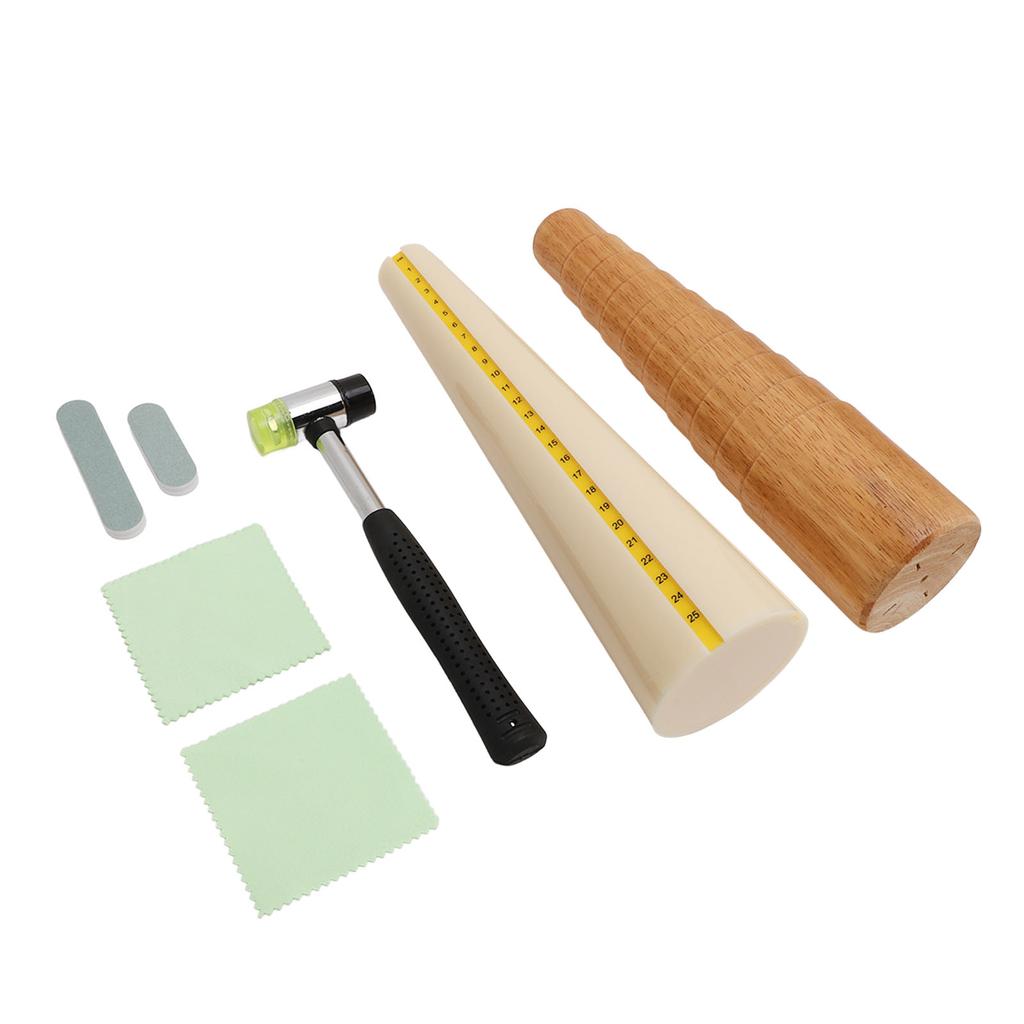 7pcs Jewelry Sizer Tools Wooden Step Bracelet Mandrel Sizer Rubber Hammer Mallet Bangle Shaper Tool