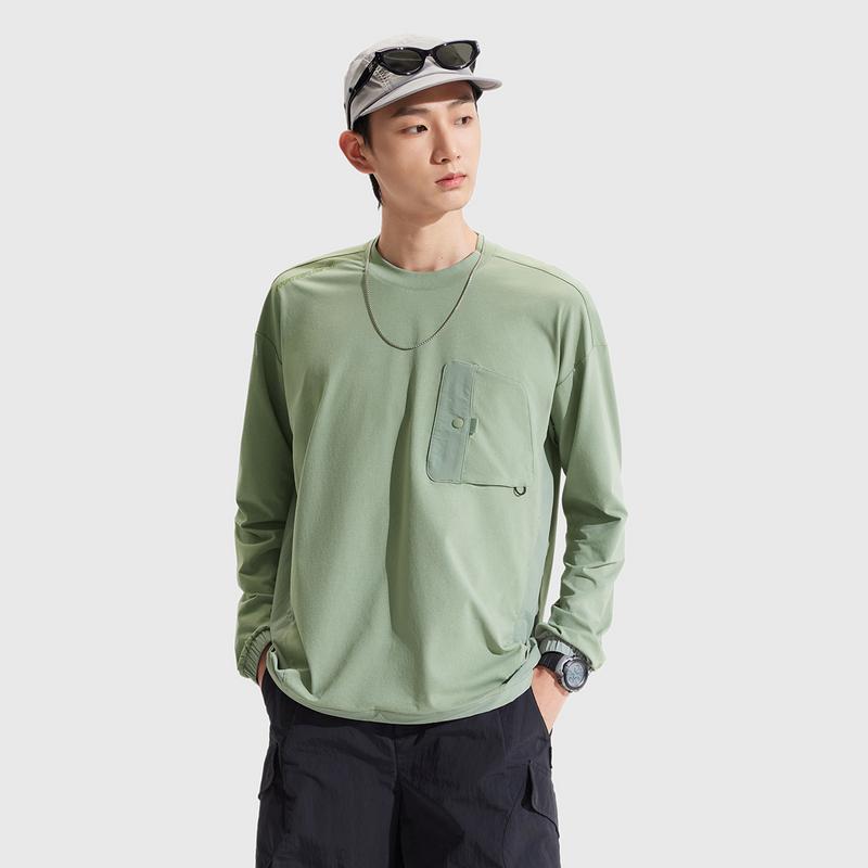 Li-Ning Casual Minimalist Round Neck Pullover Solid Color Loose Fit Sports Long Sleeve T-Shirt Men Tops ATLV283-3