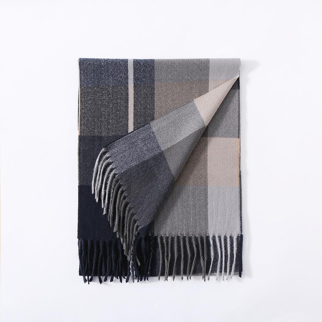 Plaid Scarf Men's Autumn and Winter Classic Trendy Earth Color Warm Versatile Imitation Cashmere Scarf for Boyfriend