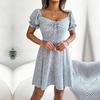 Women Floral Swing Dress Casual Flared Sleeve Lace Up Drawstring Spring Summer Sizes S XXL