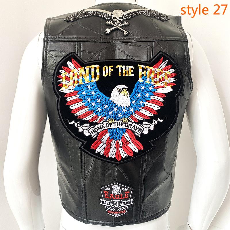 

Європейський мотоциклетний жилет Harley Шкіряний жилет Чоловіча шкіряна куртка через плече Bio Green Magic Embroidery Badge Design XL