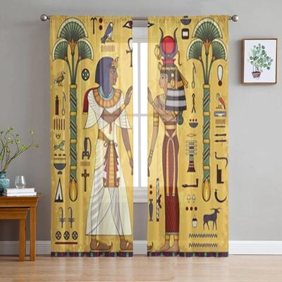 Cortinas transparentes del Antiguo Egipto para sala de estar, cortinas de tul para dormitorio de niños, cortinas de tratamiento de ventana de cocina