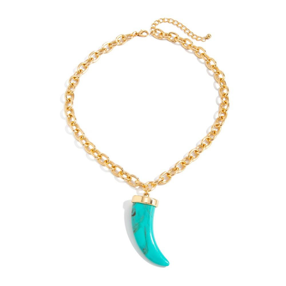 

Resin Pendant Horn Pendant Necklace Electroplated Silver Metal Chain Wolf Tooth Necklace Turquoise Color Cow Horns Necklace