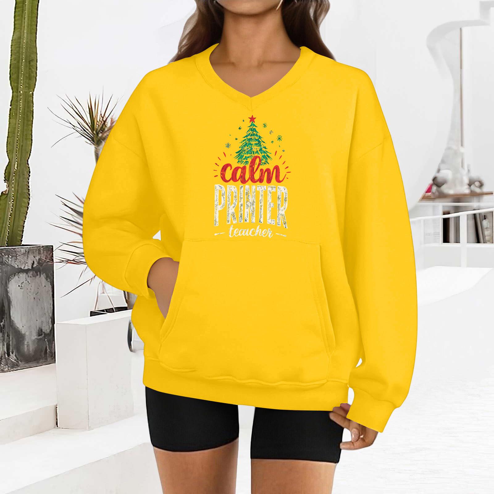 

Женский модный свитшот с длинными рукавами и V-образным вырезом с рождественским принтом L жёлтый