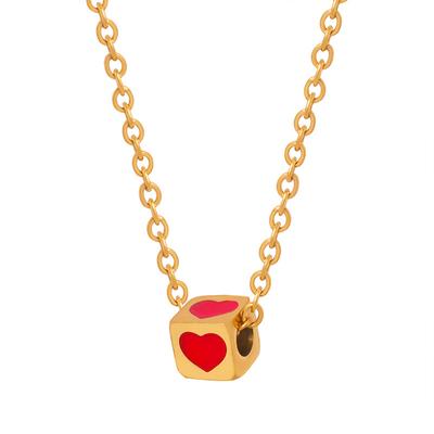 Nuevo Estilo Chino Corazón Rojo Cuadrado Pequeño Colgante Collar Acero de Titanio Emperatriz Viuda Personalidad Nicho Temperamento Joyería Cadena Clavícula