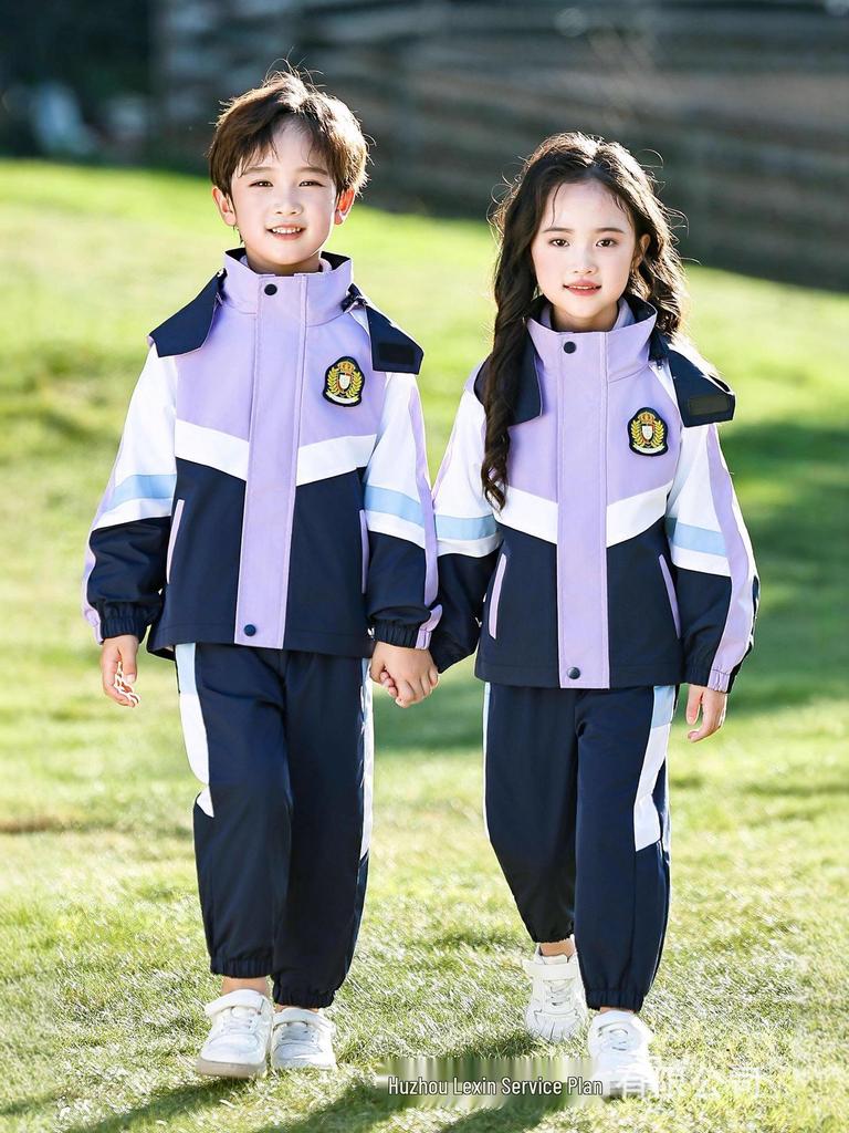 Dziecięcy Zestaw Wiatrówki Mundurka Szkolnego: 3-częściowy dla klas K-1 - Wiatroodporny na wiosnę, jesień i zimę