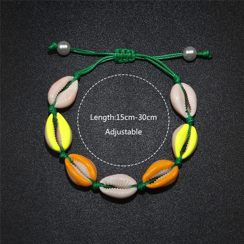 Colorful Printed Shell Bracelet for Women Bohemian Conch Braided Ankle Chain Bangle Adjustable Girls Summer Holiday Jewelry Gift