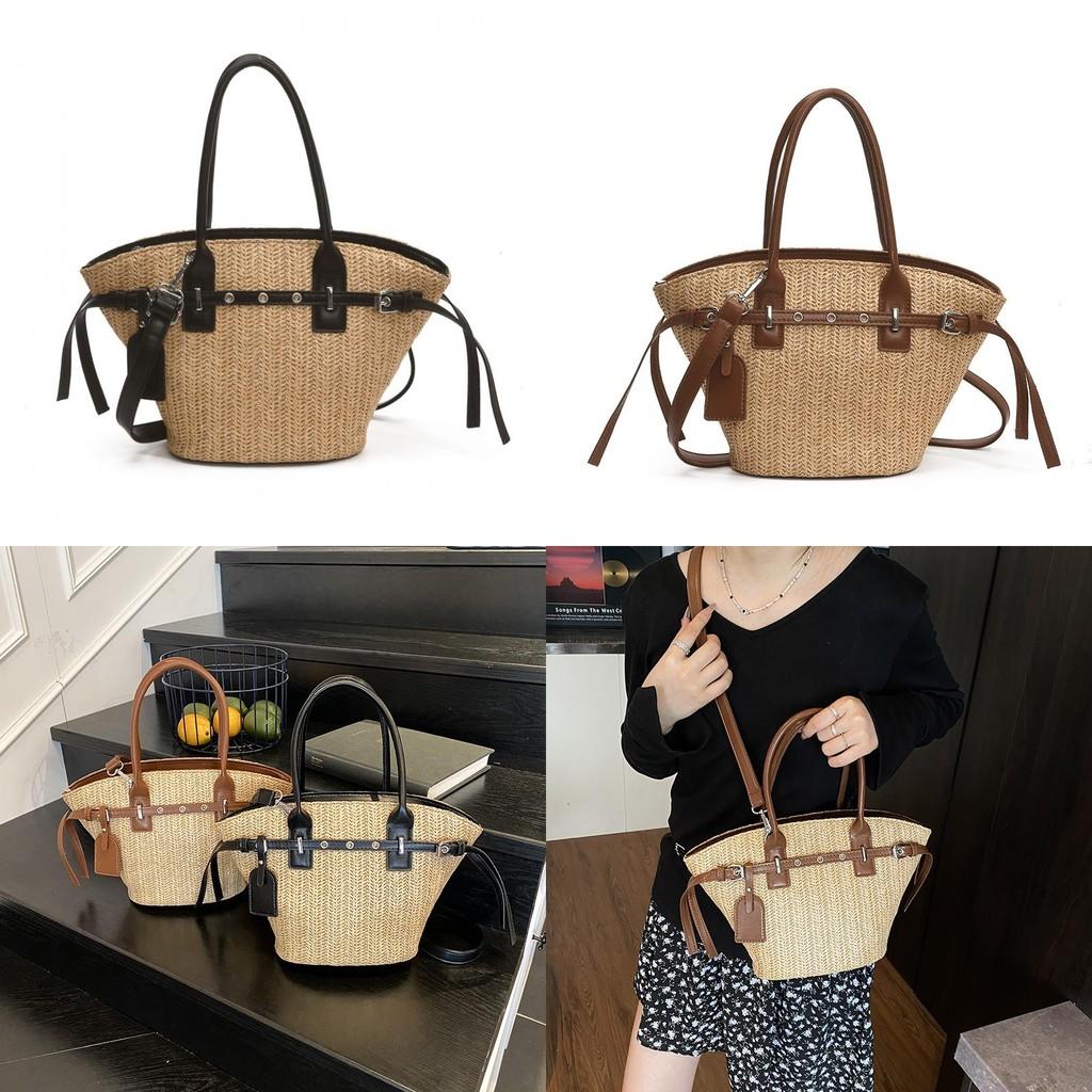 Borsa a Mano da Spalla in Intreccio d'Erba con Chiusura a Zip per Stile Quotidiano
