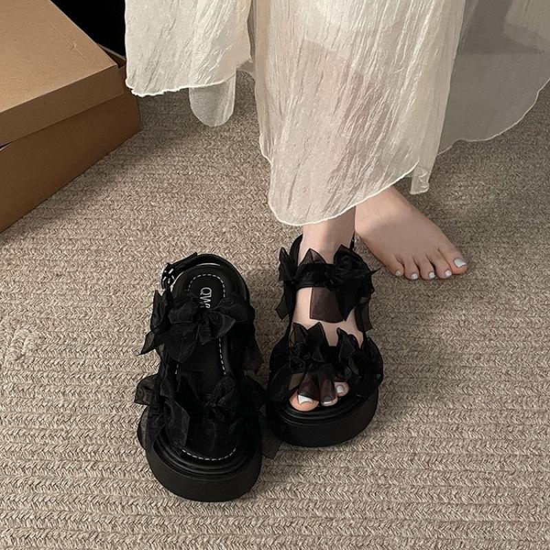 White French Bow Platform Sandals Women's 2025 New Summer Wear with Skirt High-end Fairy Shoes