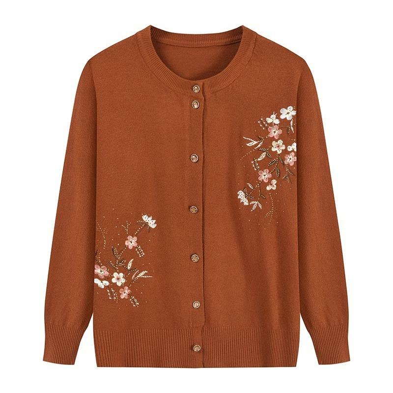 Embroidered Cardigans for the Elderly Middle-aged and Elderly Women's Knitted Sweaters Spring and Autumn Sweaters