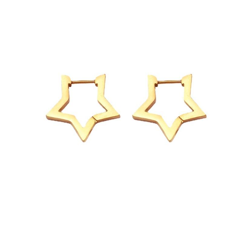 Boucles d'Oreilles en Titane et Acier - Boucles d'Oreilles Étoile à Cinq Branches Plaqué Or Véritable 18 carats, Convient aux Hommes et aux Femmes