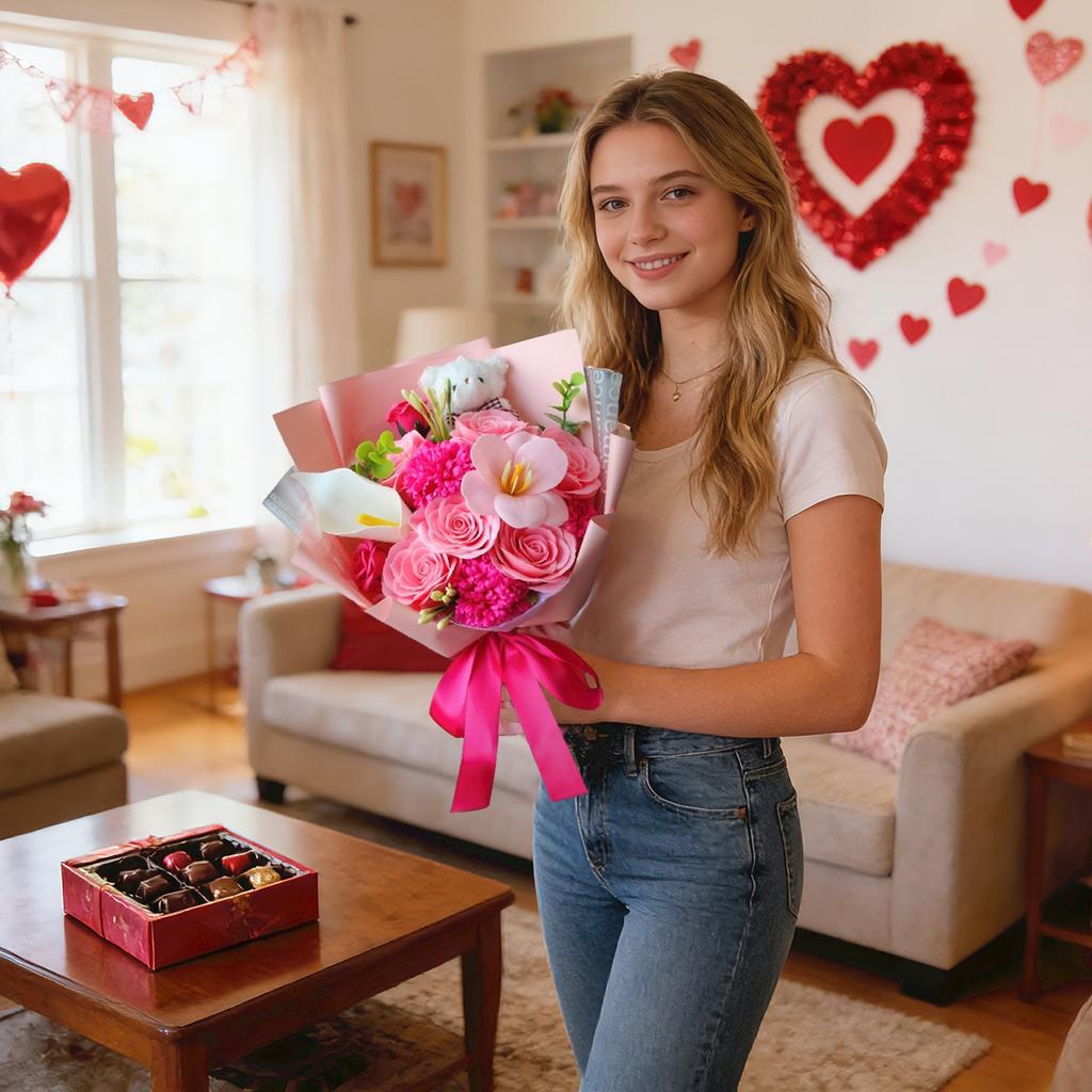 Valentinstagsgeschenke für Ihre Freundin, Neue Rosen-Souvenirs, Realistische Rosen-Seifensträuße