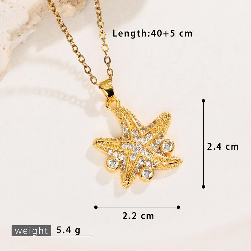 Personalized Ocean Series 18k Gold-Plated Hip Hop Necklace with Micro-Inlaid Diamonds for Women