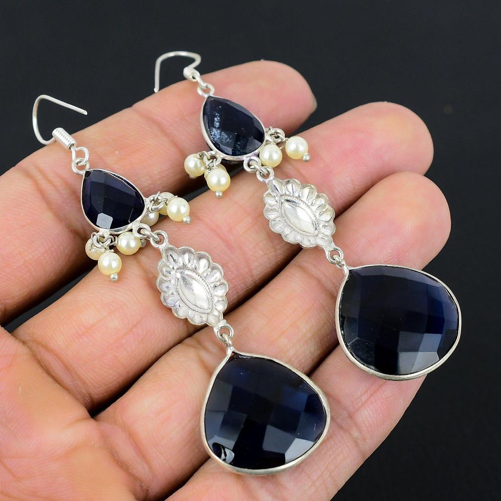 London Blue Topaz Stone Sterling Silver Anniversary Dangle Drop Earrings Jewelry