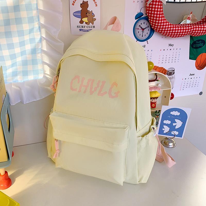 School bag solid color letters large capacity Korean version ins fresh and sweet casual simple back