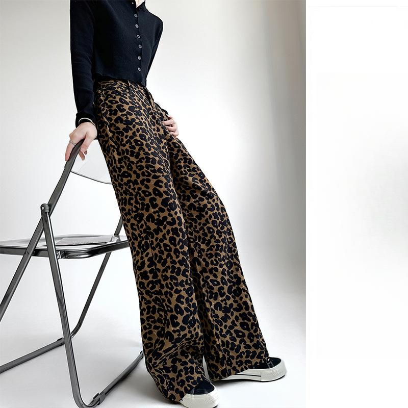Leopard Print Wide-leg Pants Women's Spring and Autumn New Casual High-waisted Straight-leg Pants