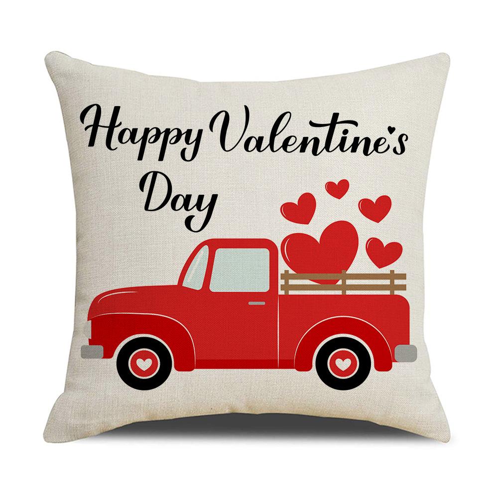 Valentine's Day Pillow Nordic Red Car Rose Love Print Cushion Linen Cushion Home Products