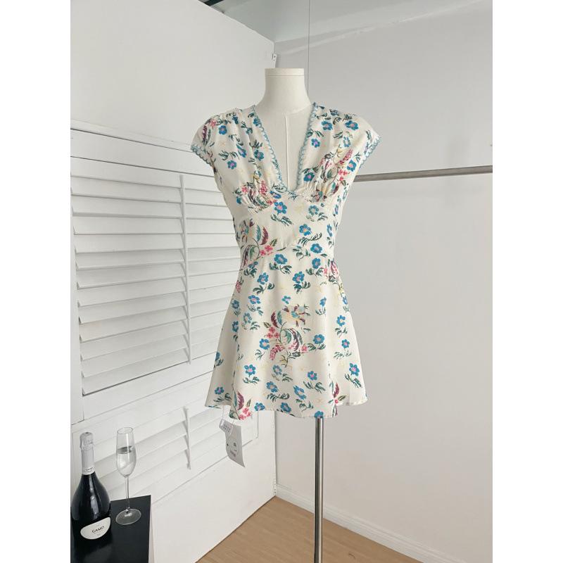 

Floral Print Half-Open Collar Dress – Women s Slim Fit A-Line Vacation Style Medium цветочный