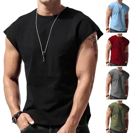 Men Summer T-shirt Sleeveless Solid Color Pullover Comfortable Breathable Daily Wear Casual Round Neck Men Summer Vest Men Clothes