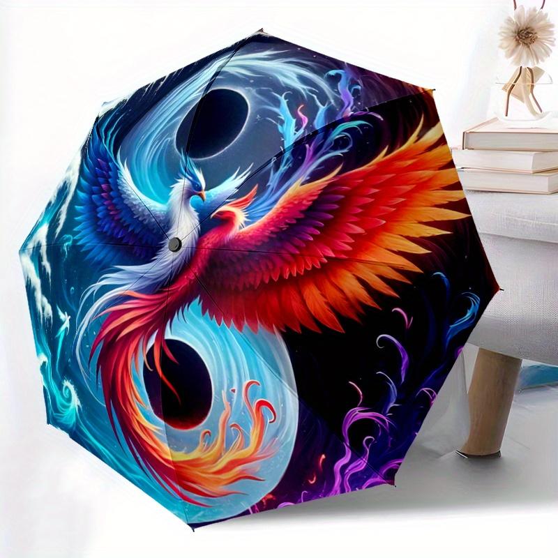 1pc Yin Yang Phoenix Automatic Umbrella Design, Cute Cartoon Pattern, Portable Outdoor Umbrella, Perfect R037