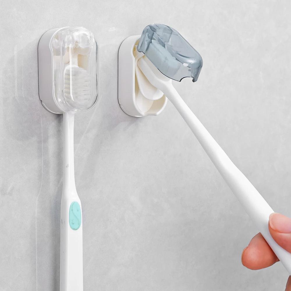 1-5Pcs Toothbrush Holders With Cover Punch-free Wall-mounted Toothbrush Holders Self-adhesive Dust-free Bathroom Storage Racks