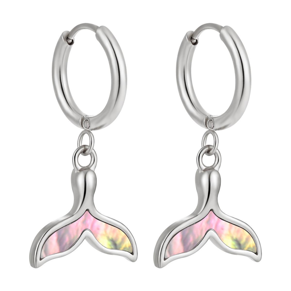 Korean Style Gold-Plated Mermaid Tail Titanium Earrings: Elegant Heart Shell Design for Women