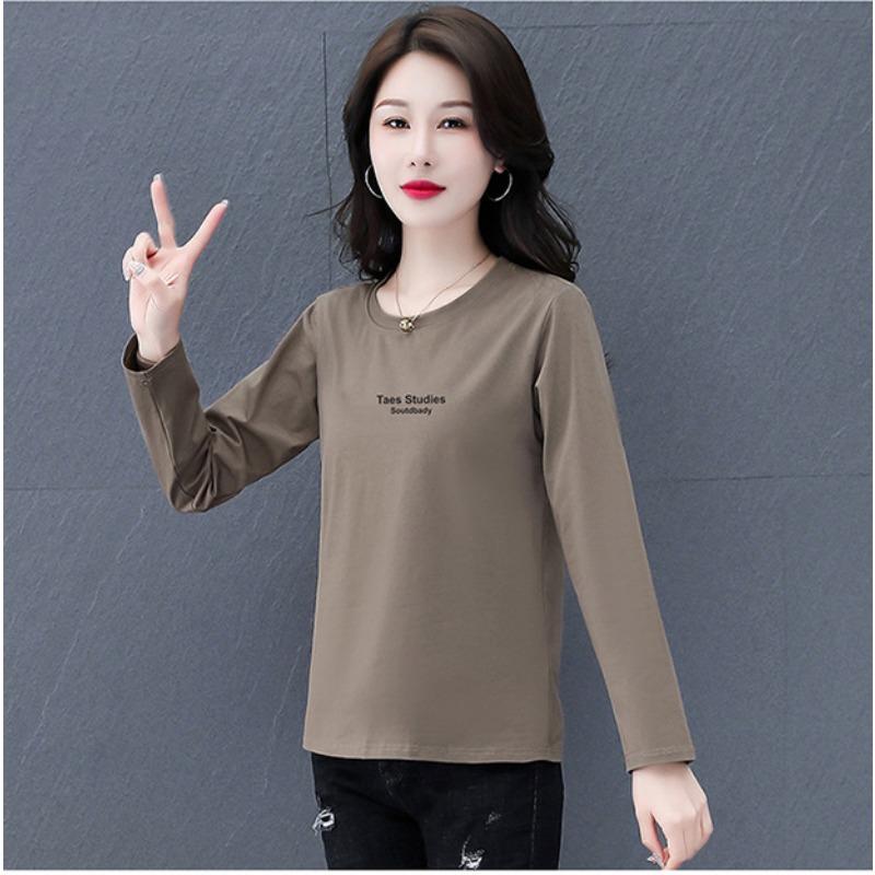 Round Neck Pure Cotton Long-sleeved Women's Spring and Autumn Thin New Loose Bottoming Shirt Top