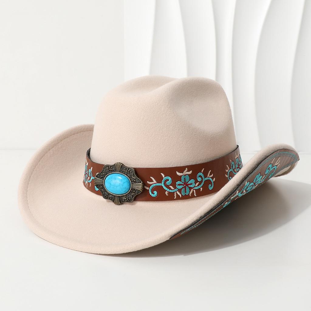 Embroidered Patch Double-curved Cowboy Hat for Men and Women, Fedora, Jazz Hat, Riding Hat, Western Cowboy Hat with Upturned Brim
