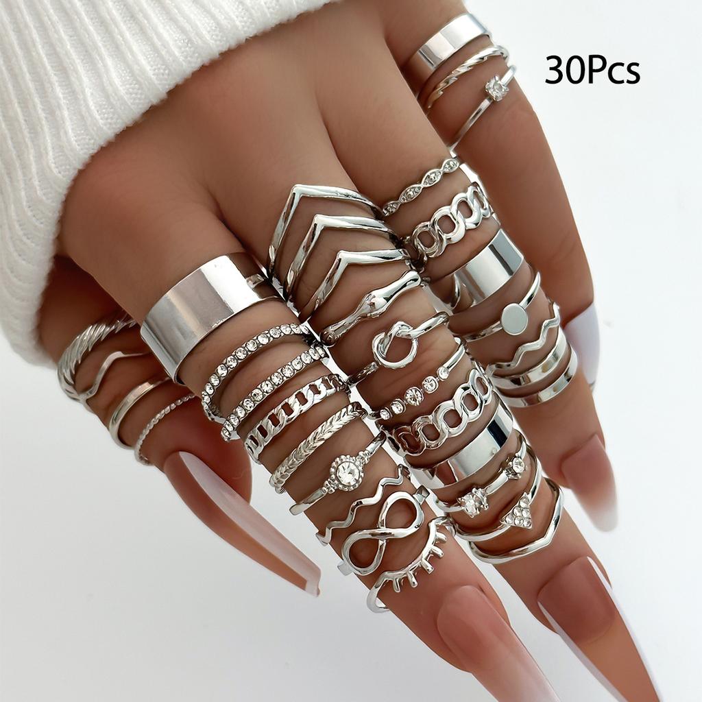 30Pcs Bohemian Geometric Knuckle Rings Set For Women Gold Silver Color Finger Ring Girls Fashion Party Jewelry Accessories
