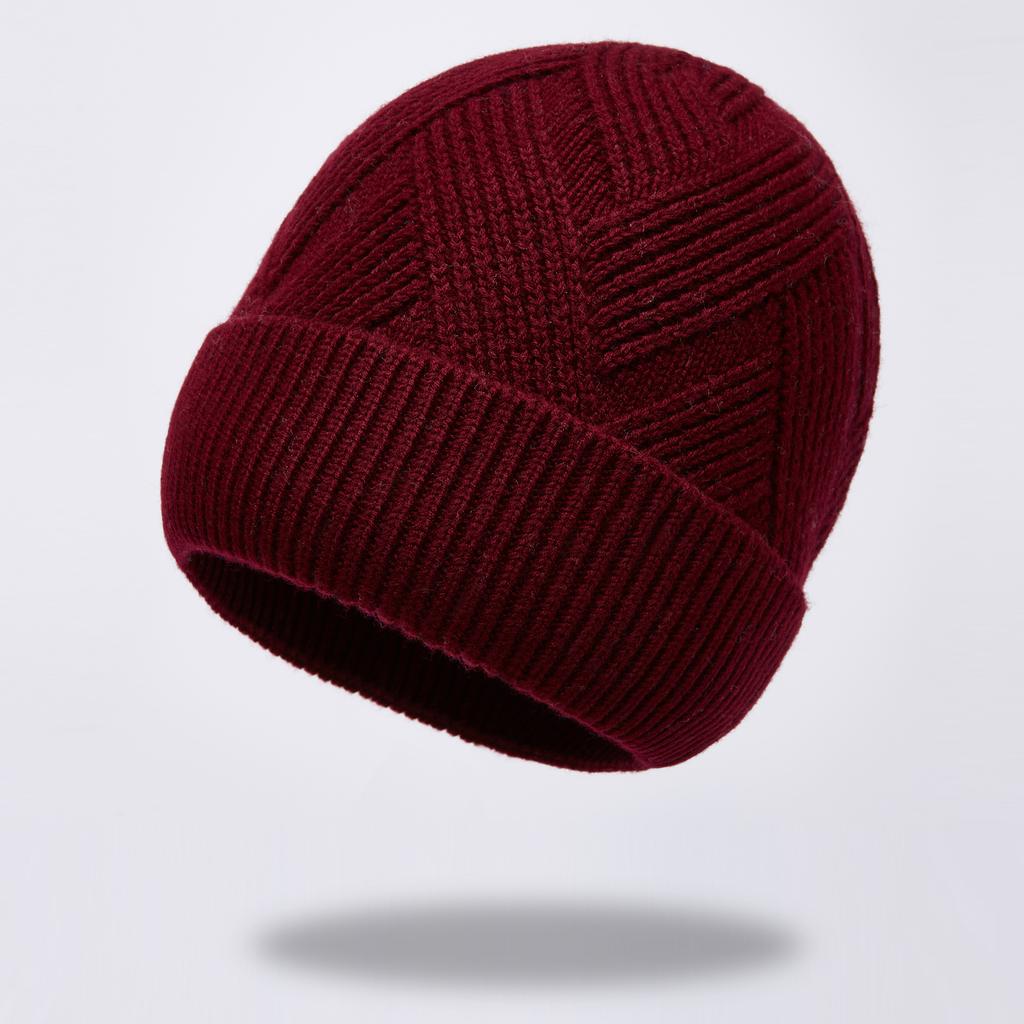 Autumn and winter new pure wool knitted hat warm hat men's fleece thickened adult hat men's cold hat