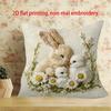 Easter Bunny Chicks Pillow Cover Faux Embroidery 2D Print Daisy Floral Spring Decor Soft Cozy For Sofa Bed Living Room Gifts