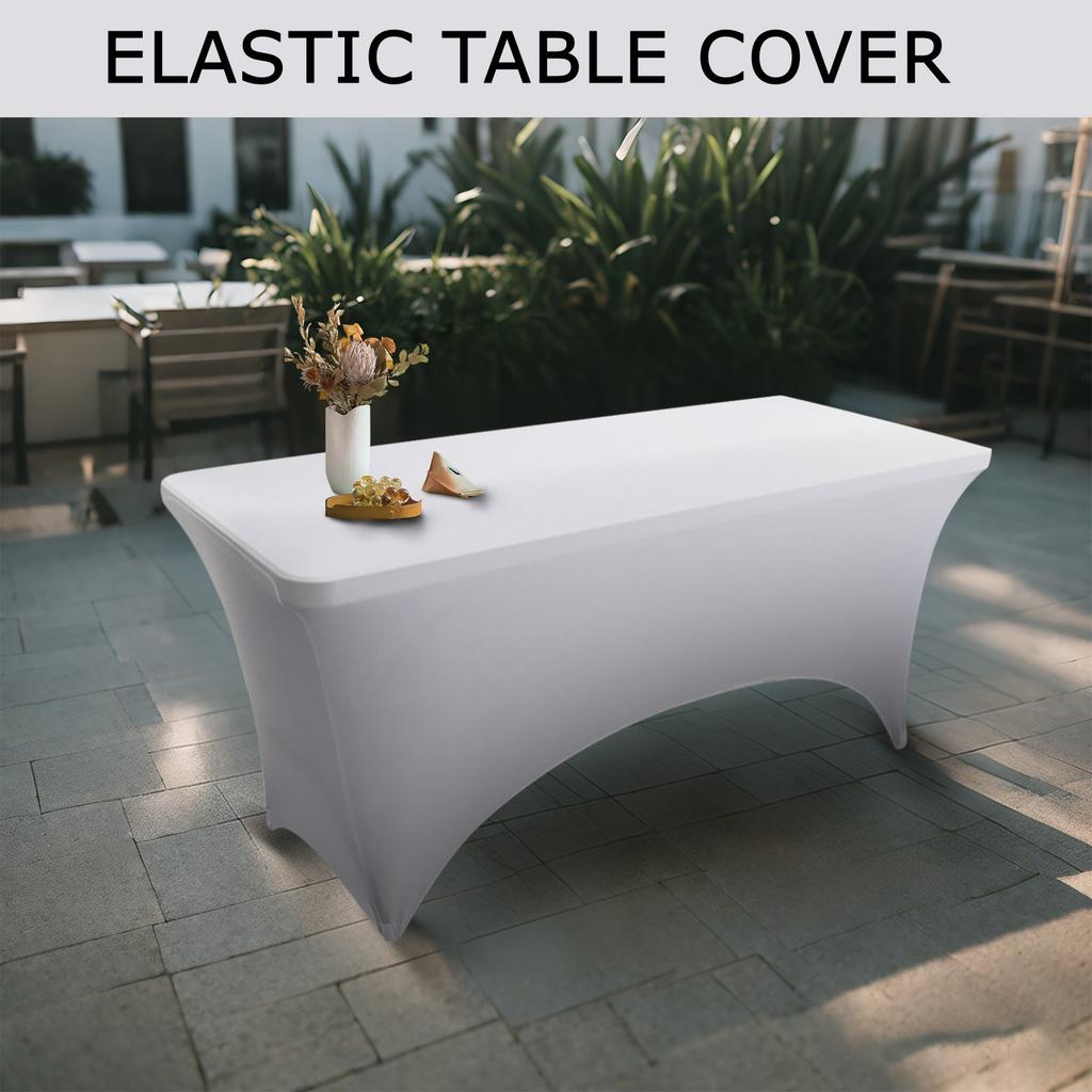 6 Ft Stretch Fitted Tablecloth Elastic Tablecloth With Leg Pockets Festive Table Decorations (white)