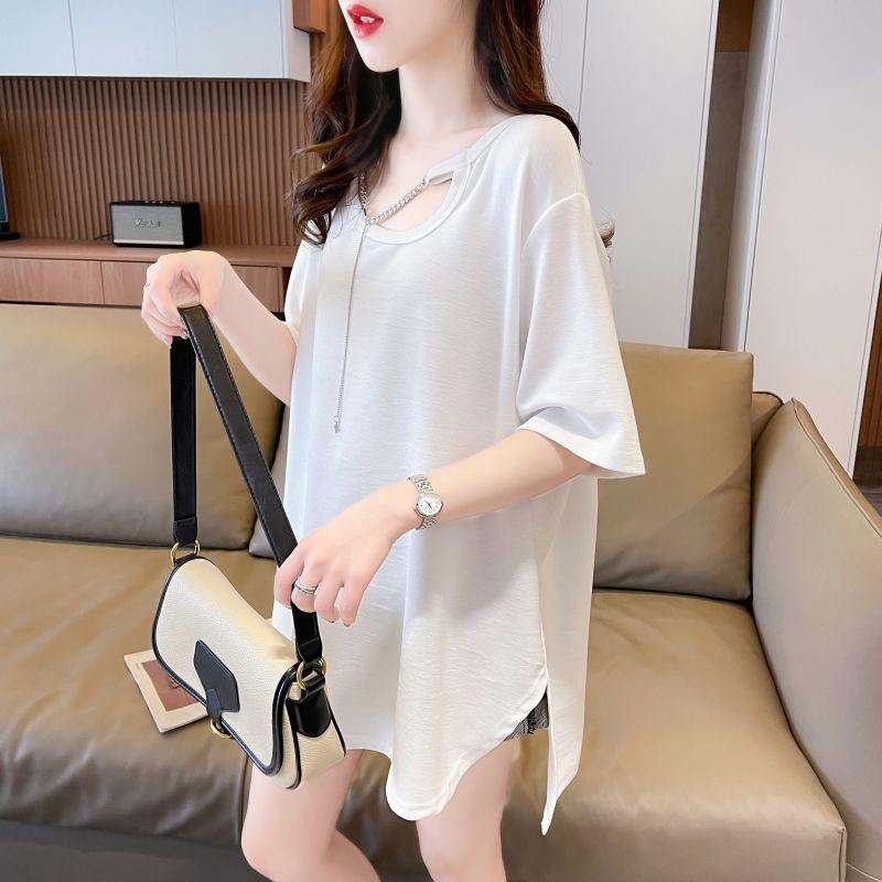 Front Shoulder T-shirt for Women Short-sleeved Korean Style Loose Slim U-neck Summer Top Design Niche Ins Sweet Spicy