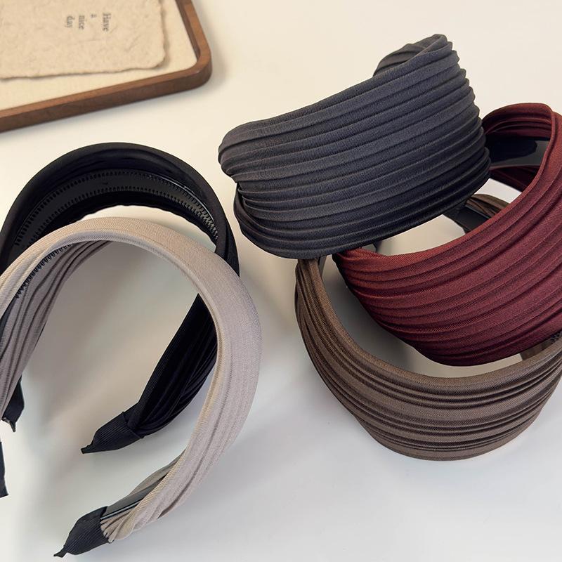 Korean-style Simple Wide-brimmed Striped Hair Clips and Headbands for Women   Hair BandsRetro High Cranial Top Pleated Headbands and Hair Accessories